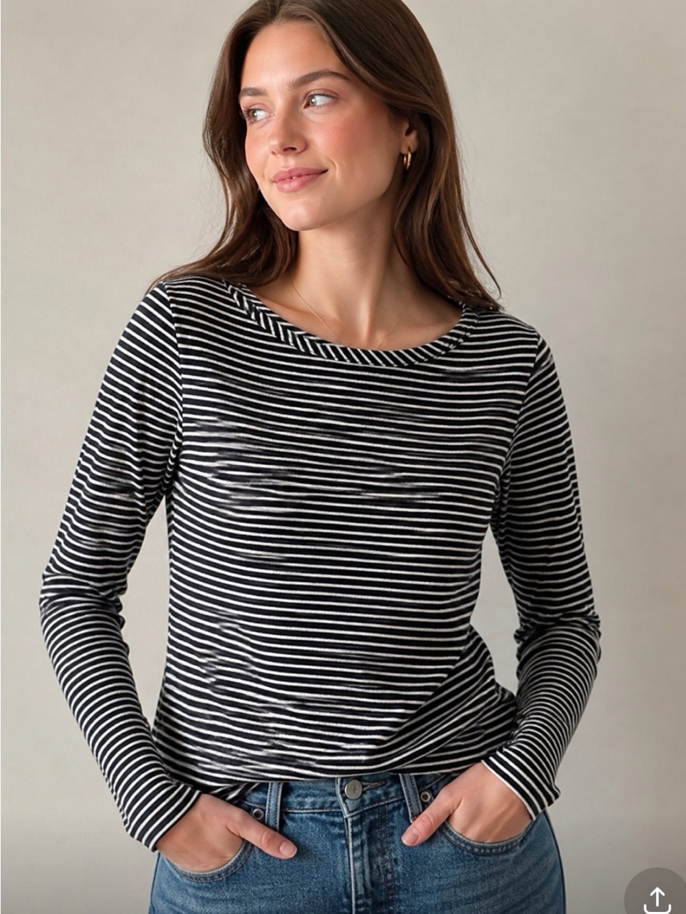 Classic Long-Sleeve Navy & White Striped Women's Top